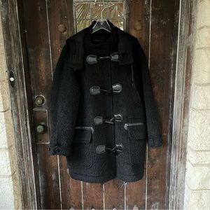 COACH | Wool & Alpaca Toggle Front Hooded Overcoat Winter Coat w/ Leather